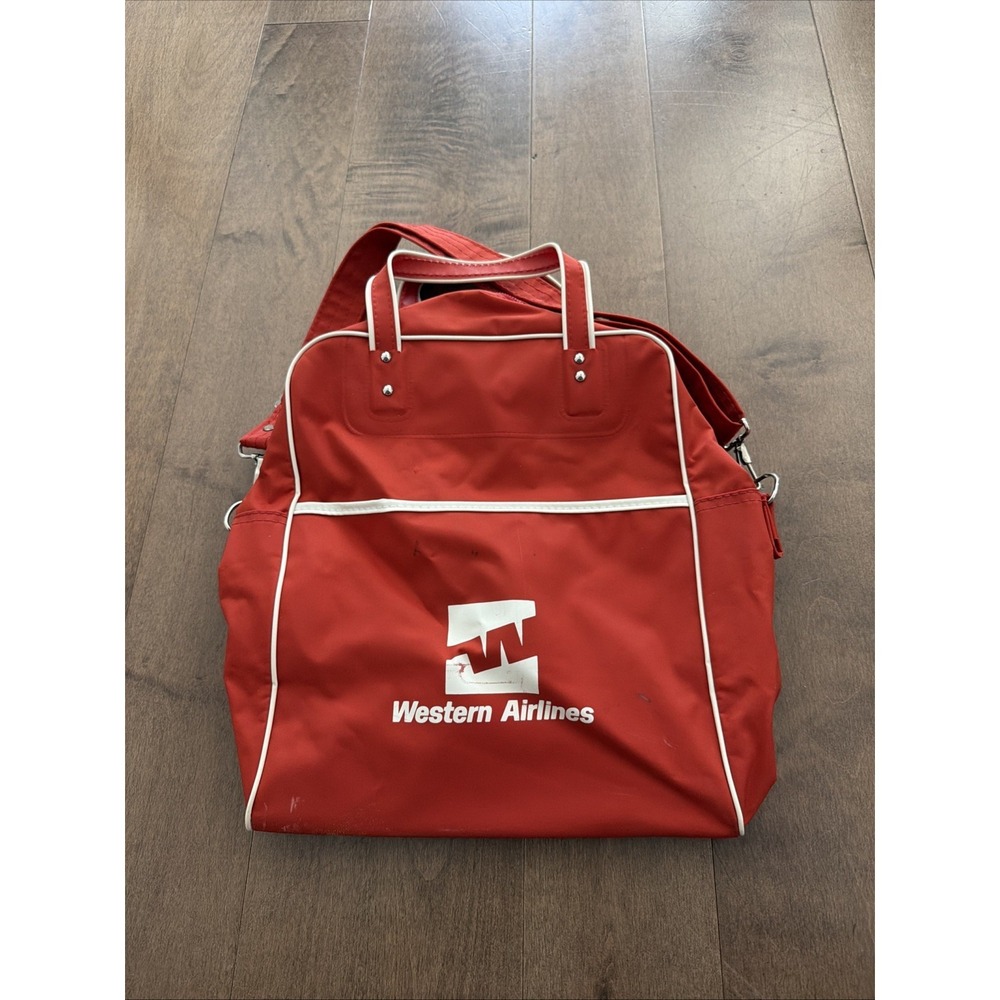 Vintage Northwest Orient Airlines Red Vinyl Travel Carry-On Tote Bag Strap
